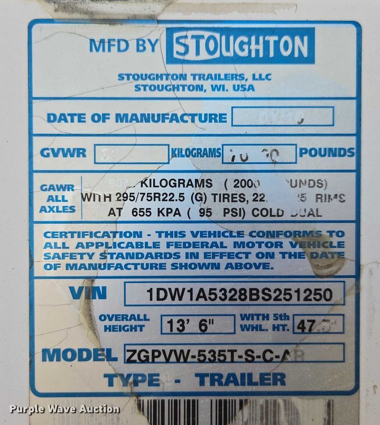 image for item DU2536 2011 Stoughton dry van trailer