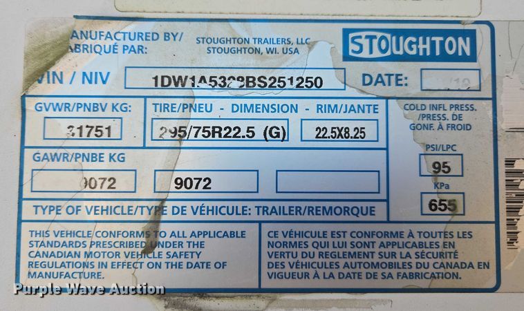 image for item DU2536 2011 Stoughton dry van trailer