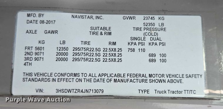 image for item DU2539 2018 International RH613 semi truck