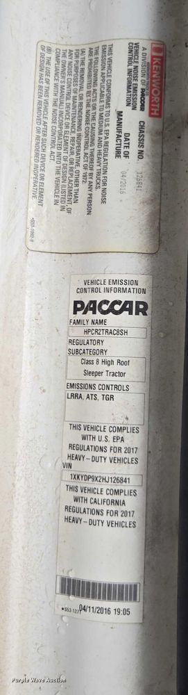 image for item DU2540 2017 Kenworth T680 semi truck