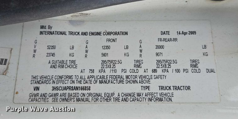 image for item DU2549 2010 International ProStar semi truck