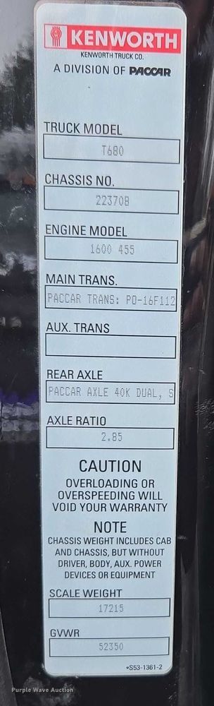 image for item DU2559 2018 Kenworth T680 semi truck
