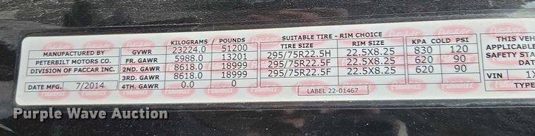 image for item DU2562 2015 Peterbilt 579 semi truck