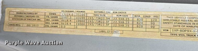 image for item DU2565 2016 Peterbilt 579 semi truck