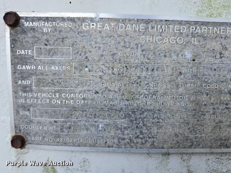 image for item DU2575 1996 Great Dane dry van trailer