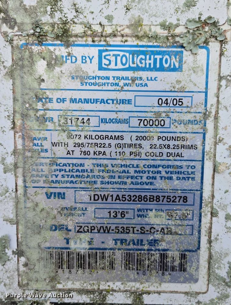 image for item DU2576 2006 Stoughton dry van trailer