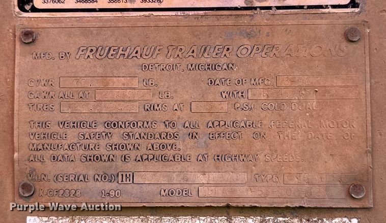 image for item DW5190 1991 Fruehauf DFA-30-53-102-T2 end dump trailer