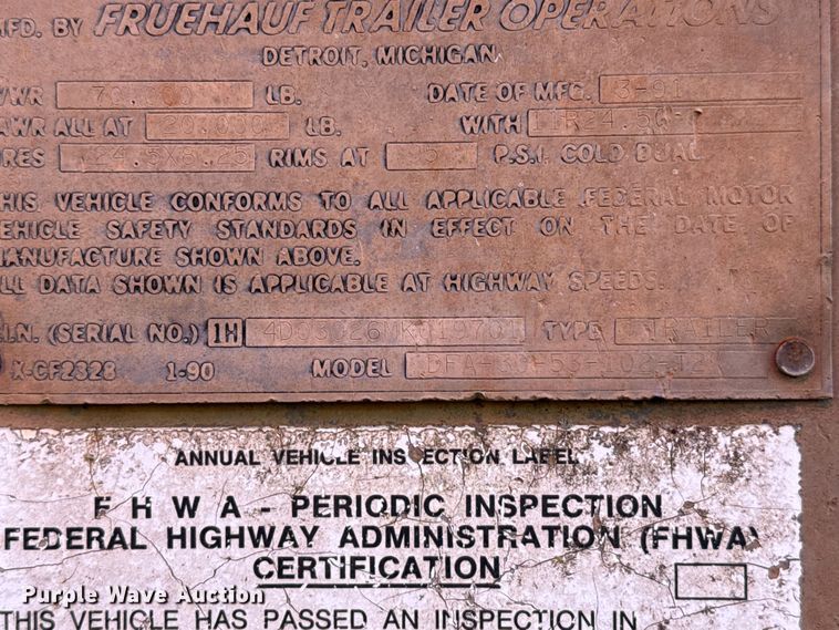 image for item DW5190 1991 Fruehauf DFA-30-53-102-T2 end dump trailer