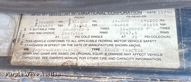 image for item DW7343 1991 International 9400 grapple truck 