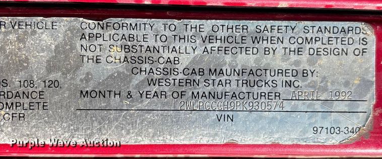 image for item DW7344 1993 Western Star 4900 crane grapple truck 