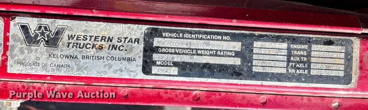 image for item DW7344 1993 Western Star 4900 crane grapple truck 