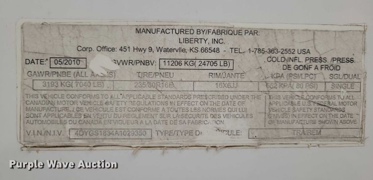 image for item EA2783 2010 Travalong livestock trailer