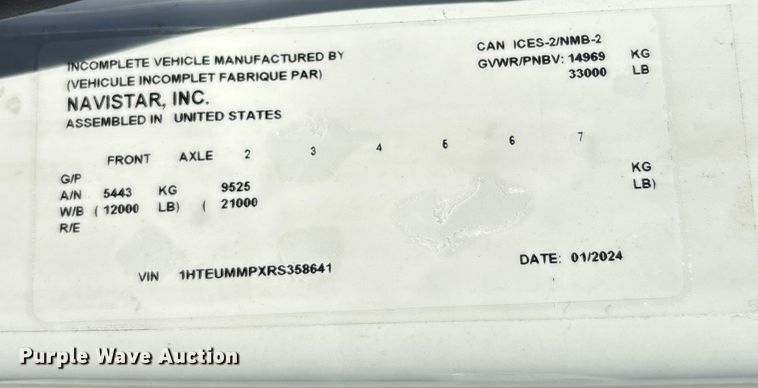 image for item EC3924 2024 International MV607 truck cab and chassis