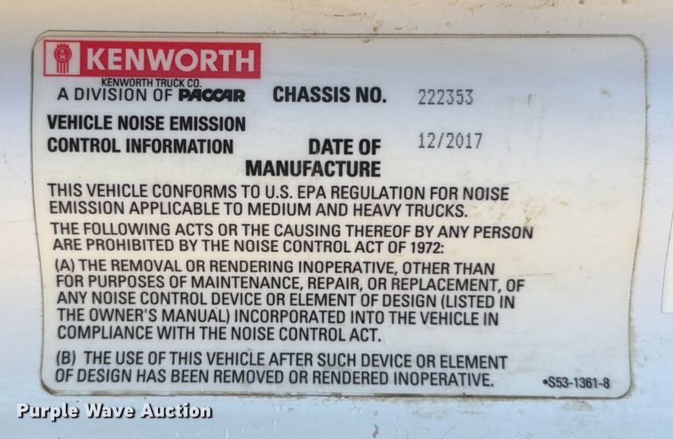 image for item ED5068 2018 Kenworth T880 semi truck