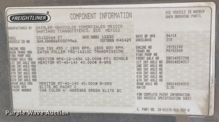 image for item EE3409 2015 Freightliner Coronado 122 semi truck