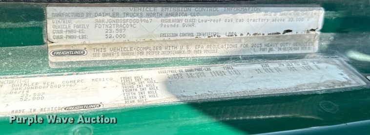 image for item EE3410 2015 Freightliner Coronado 122 semi truck