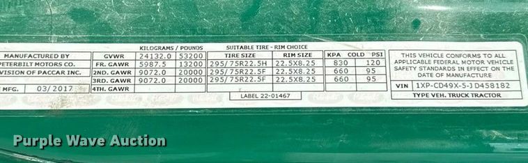 image for item EE3411 2018 Peterbilt 567 semi truck