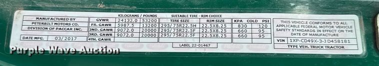 image for item EE3414 2019 Peterbilt 567 semi truck