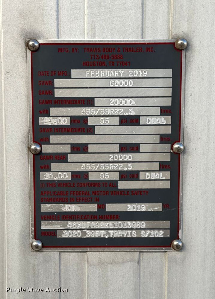 image for item EE3415 2020 Travis S/102 end dump trailer