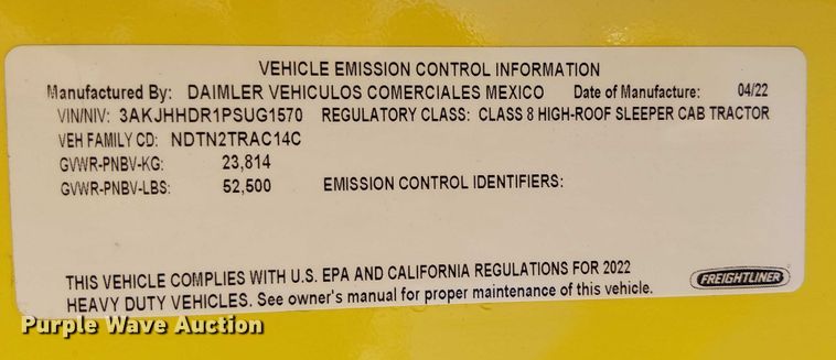 image for item EE5028 2023 Freightliner Cascadia semi truck