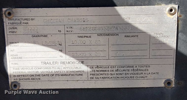 image for item EE5040 2002 Cheetah Chassis container trailer