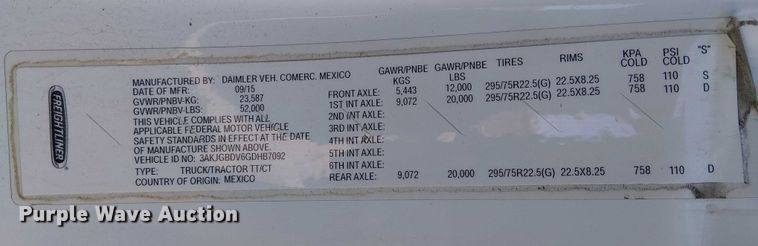 image for item EE5044 2016 Freightliner Cascadia semi truck