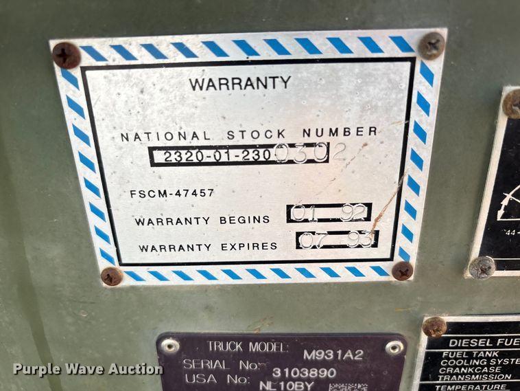 image for item EF6077 1992 BMY M931A2 semi truck