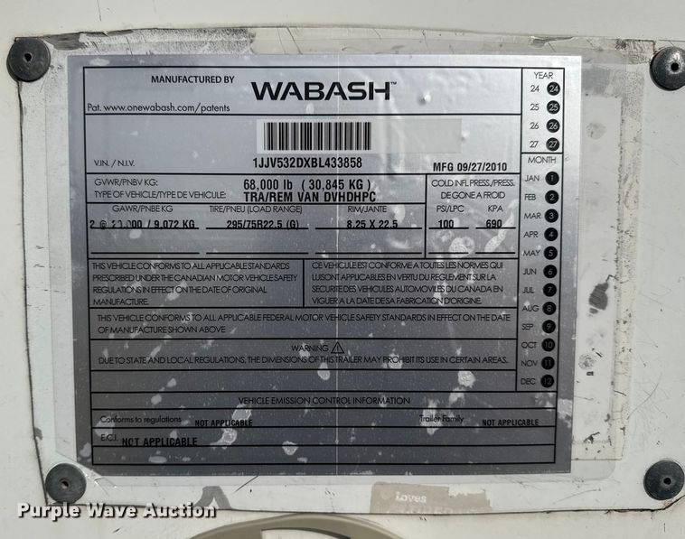 image for item EG1771 2011 Wabash dry van trailer