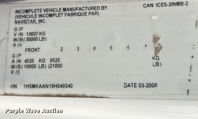 image for item EG8311 2009 International 4400 truck cab and chassis