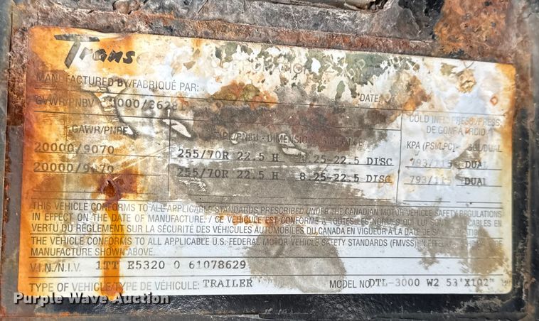 image for item EN0769 2006 Transcraft drop deck equipment trailer