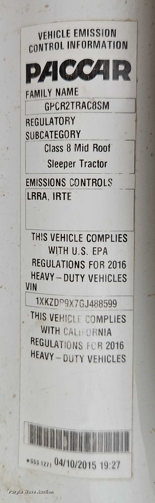 image for item EO4876 2016 Kenworth T880 semi truck