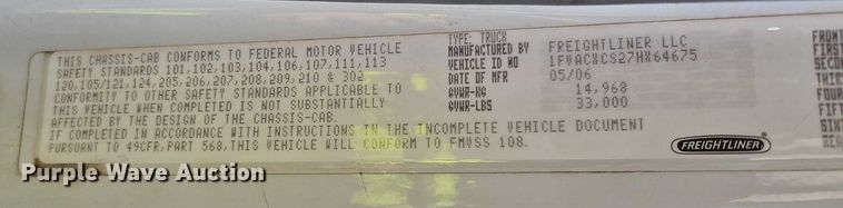 image for item EO4878 2007 Freightliner Business Class M2 truck cab and chassis