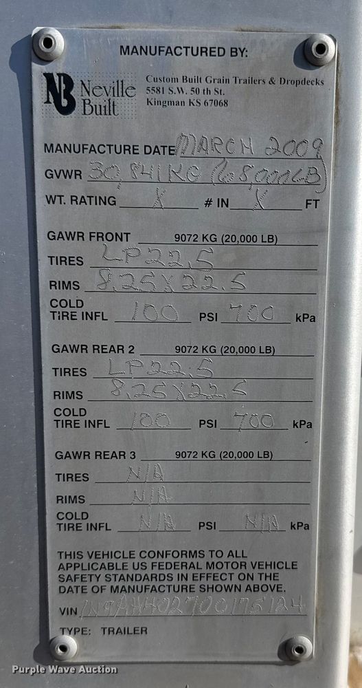 image for item EP2654 2009 Neville Built grain trailer