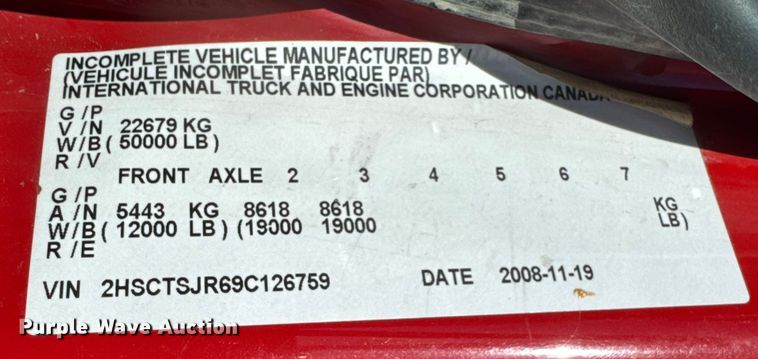 image for item ET4038 2009 International Prostar  semi truck