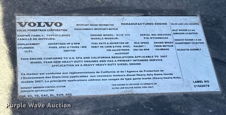 image for item ET4039 2008 Volvo Truck VNM semi truck