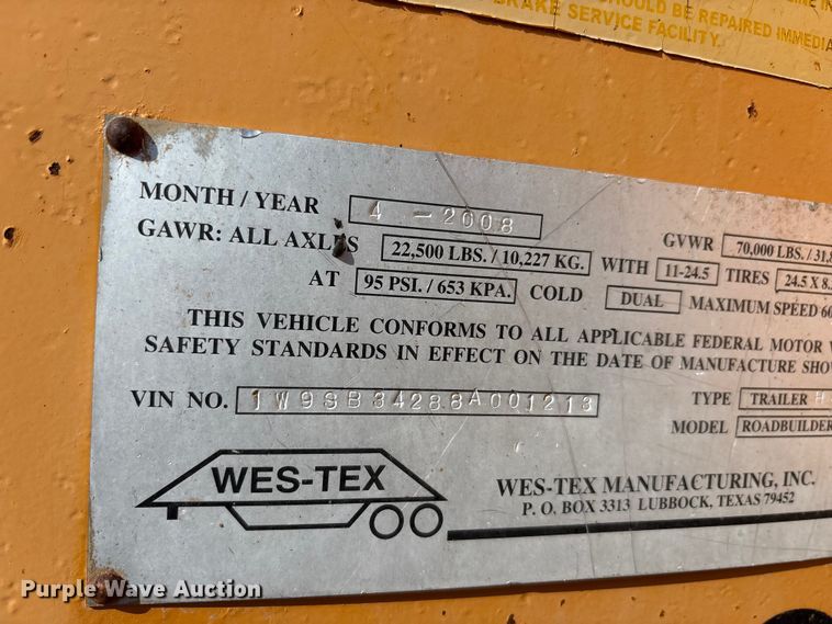 image for item ET5405 2008 Wes Tex Road builder end dump trailer