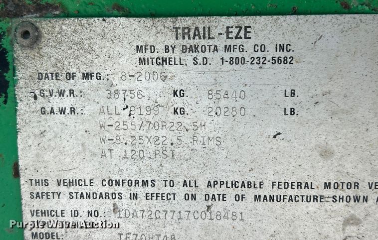 image for item ET6769 2007 Trail - Eze TE70HT48 drop deck equipment trailer