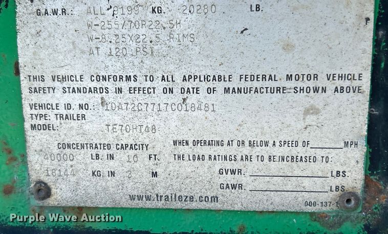 image for item ET6769 2007 Trail - Eze TE70HT48 drop deck equipment trailer