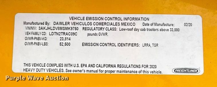 image for item EU5194 2021 Freightliner Cascadia 126 semi truck