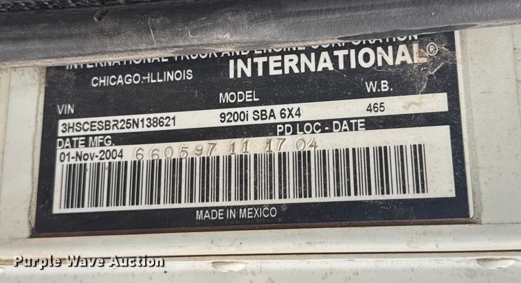 image for item EU5459 2005 International 9200i semi truck