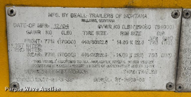 image for item EU5473 2005 Beall BAST-96-3-SB tank trailer