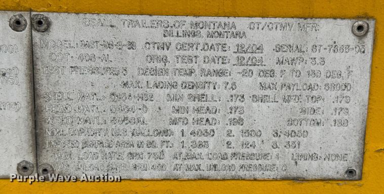 image for item EU5473 2005 Beall BAST-96-3-SB tank trailer