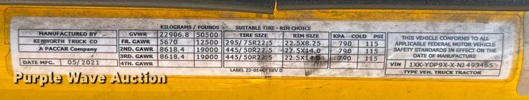 image for item EU5474 2022 Kenworth T680 semi truck