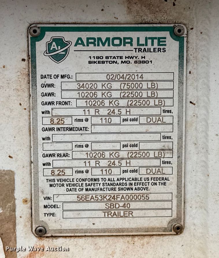 image for item EU5480 2015 Armor Lite SBD-40 bottom dump trailer