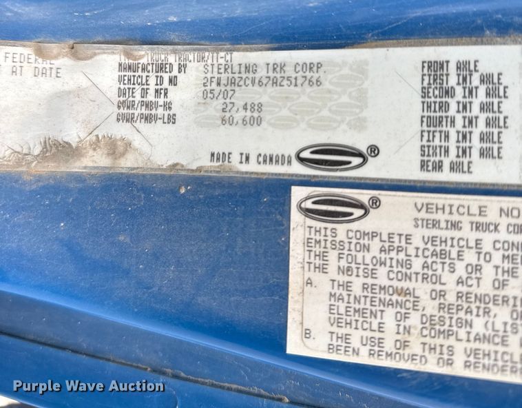 image for item EU6459 2007 Sterling L-Line semi truck