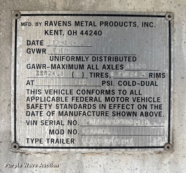 image for item EV3322 1996 Ravens Metal Products 1748A83 flatbed trailer