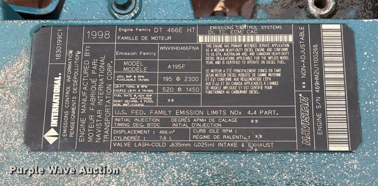 image for item EV3375 1998 International A195F engine