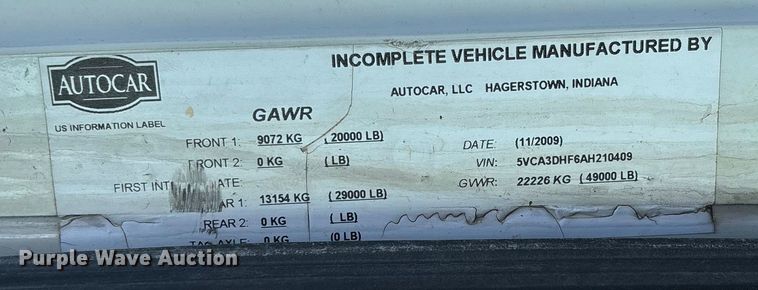 image for item EV3379 2010 Autocar Xpeditor refuse truck