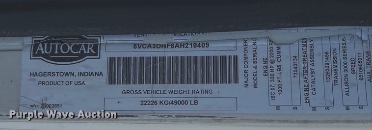 image for item EV3379 2010 Autocar Xpeditor refuse truck