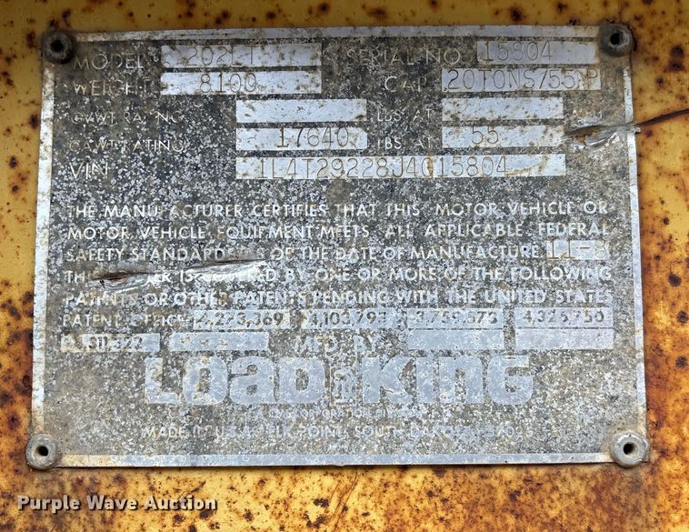 image for item EV3399 1988 Load King 202LT equipment trailer